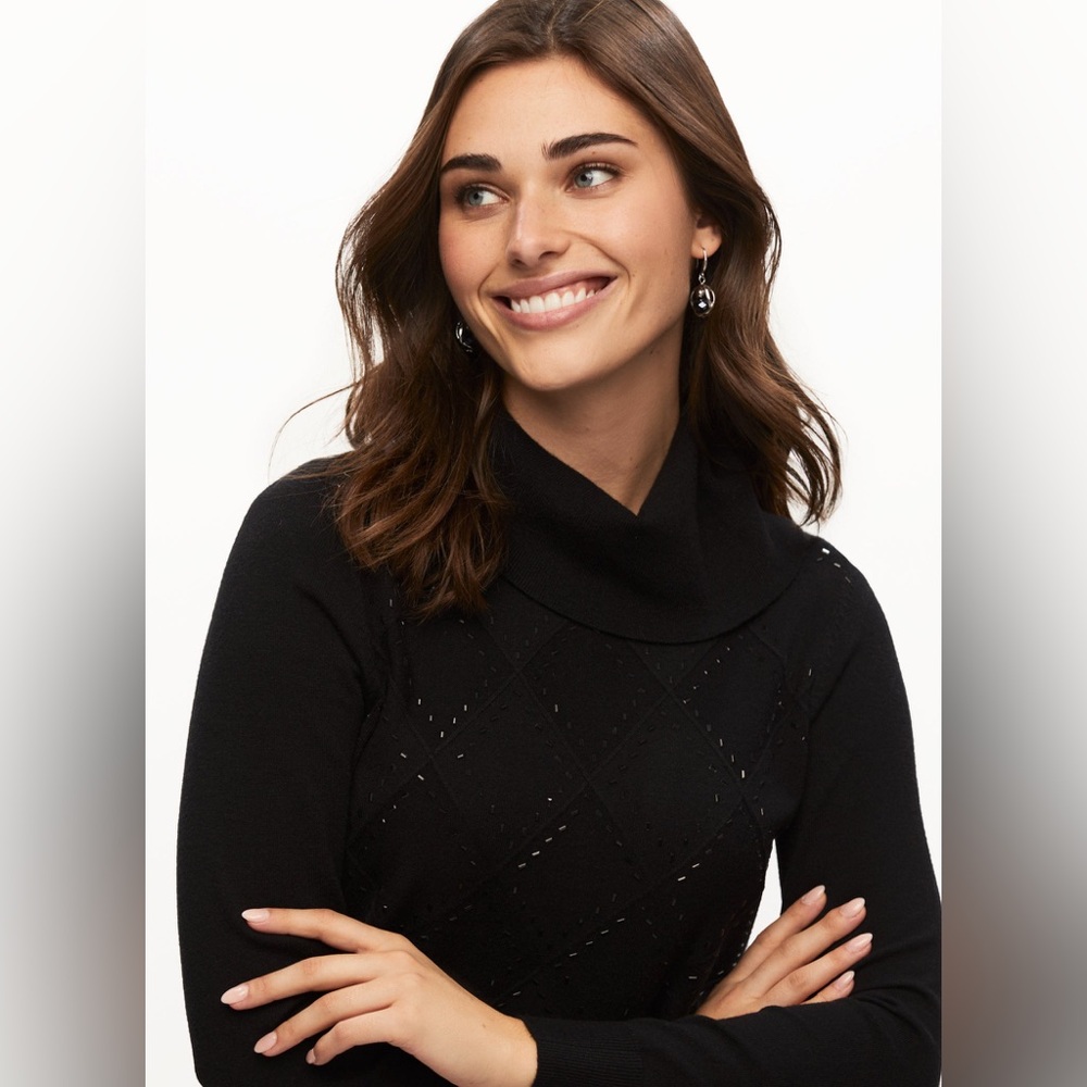 NWT Laura Knit Embellished Black Cowl Neck Sweater